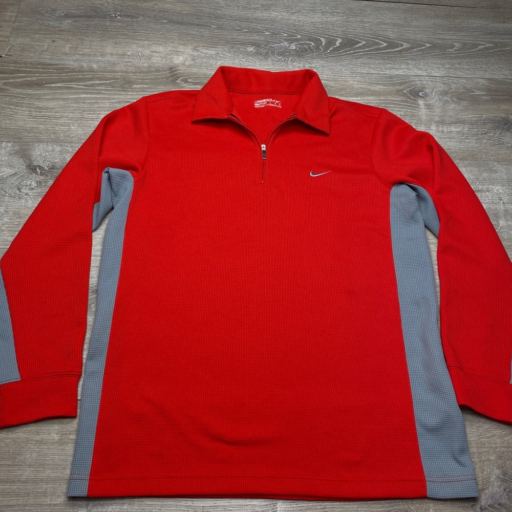 Nike Golf Mens Large Red Polyester Fit Dry 1/4 Zip Pullover 353291-611